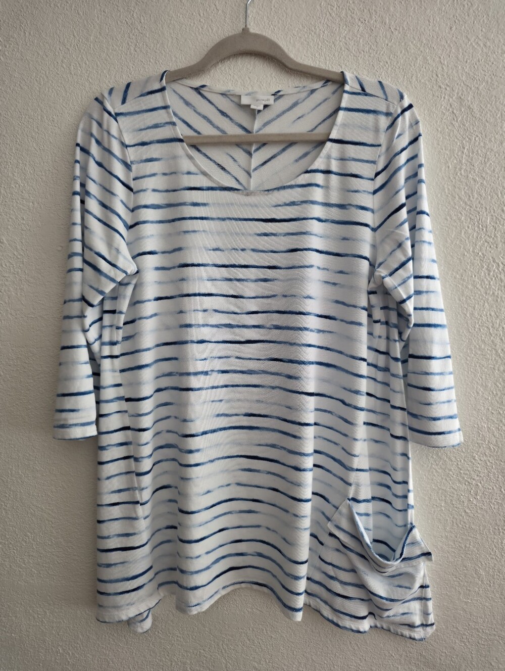 Pure Jill Striped Scoop Neck Top in White and Blue Size M Lagenlook